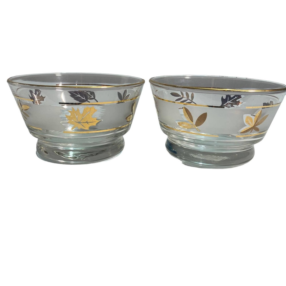Vintage MCM Libbey Golden Foliage Gold Leaves Glass Condiment Replacement Bowls